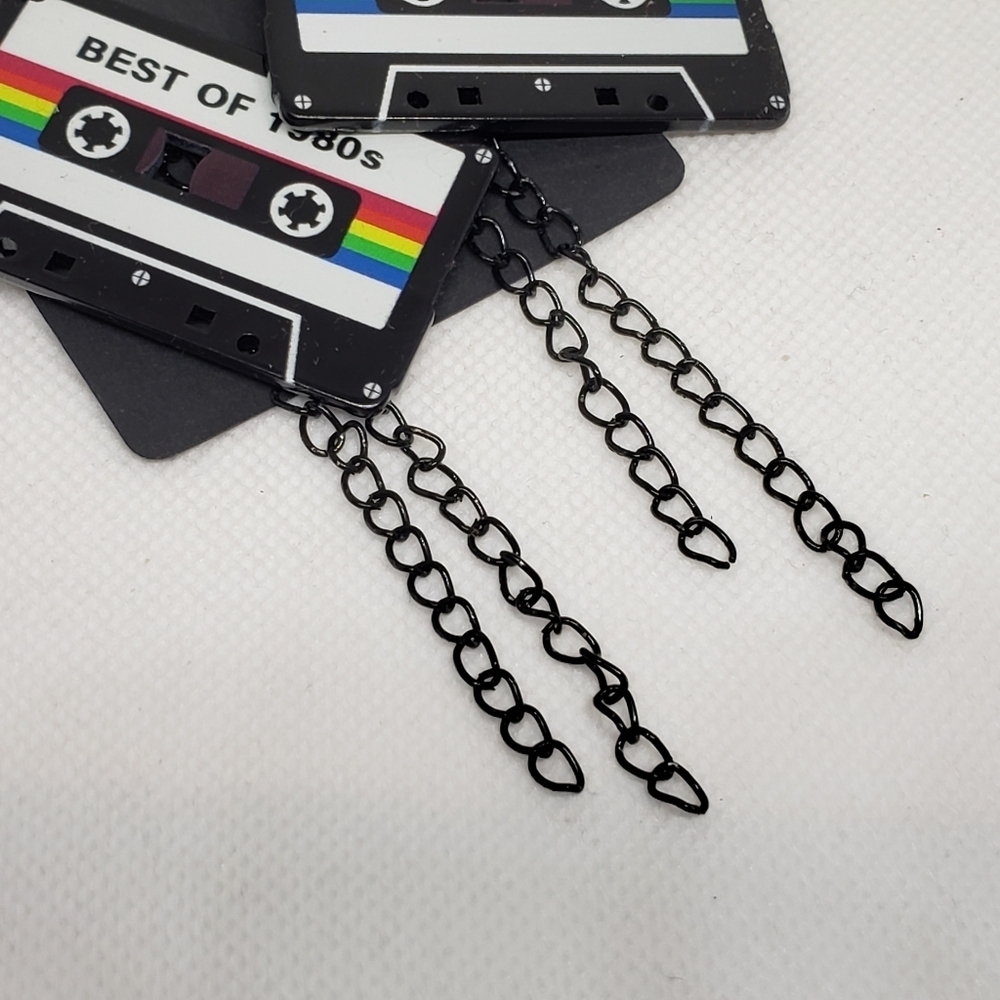Handmade Best of 1980s Retro Cassette Tape Dangle Earrings - Picture 3 of 5